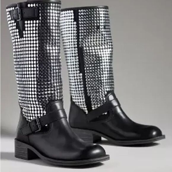 ANTHROPOLOGIE Vicenza Studded Moto Boots/ size 8 - Picture 1 of 10